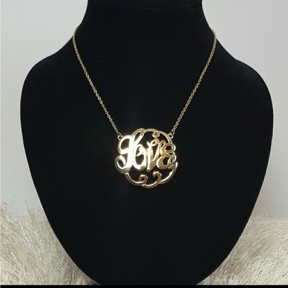 Fashion Jewelry " LOVE" Gold Tone Necklace